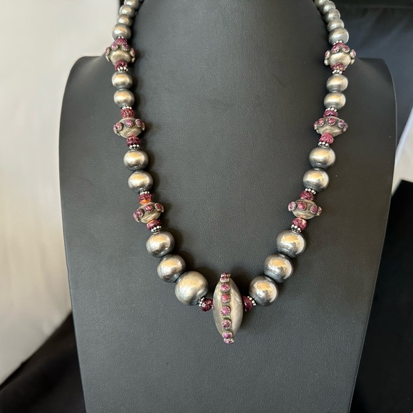 Chic Navajo Pearls Purple Spiny Oyster Sterling Silver Beaded Necklace 19444 - Picture 5 of 12